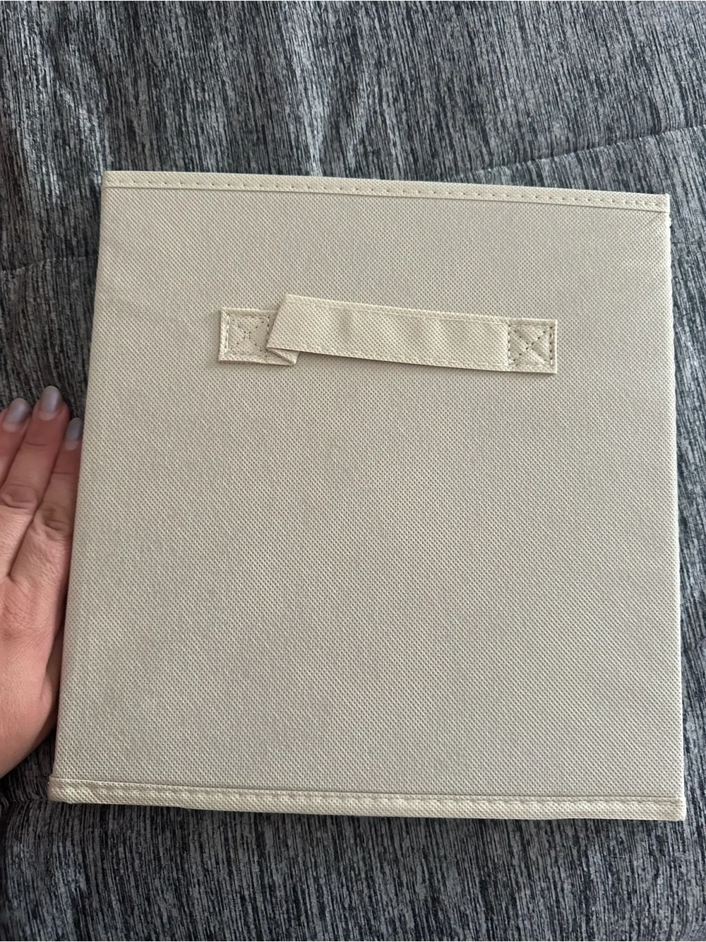 Beige Fabric Storage Bin with Front Carry Handle